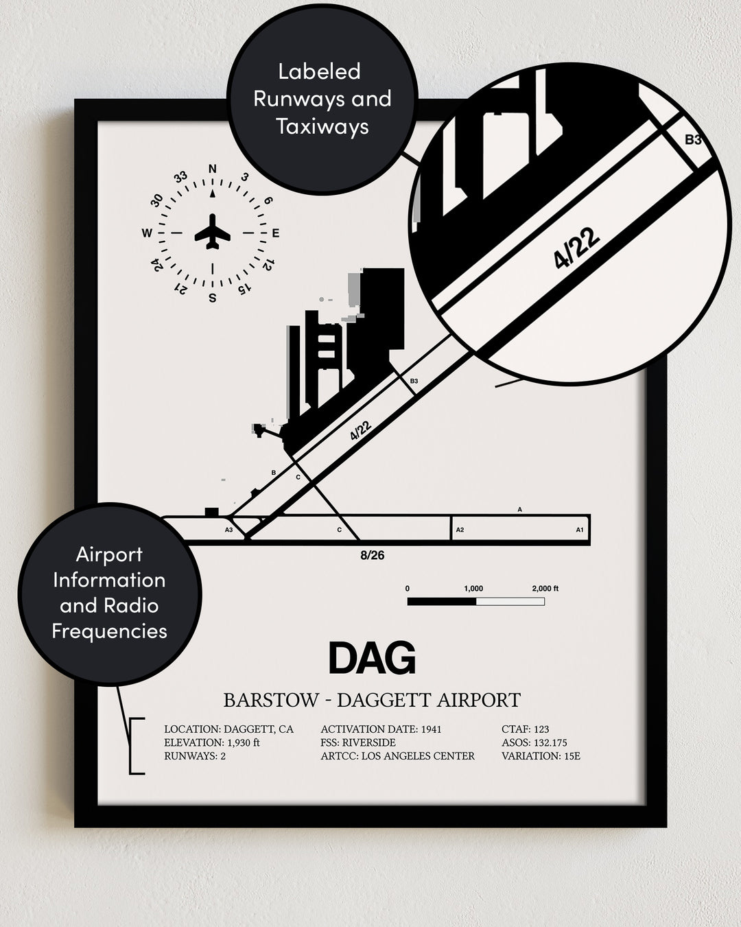 DAG Airport Map, Barstow-Daggett Airport Print