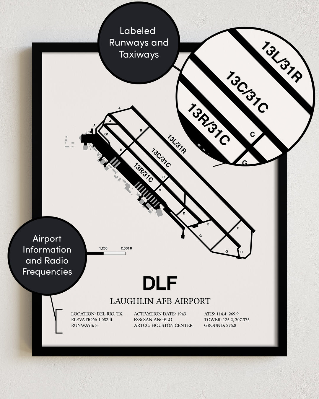 DLF Airport Map, Laughlin AFB Airport Print
