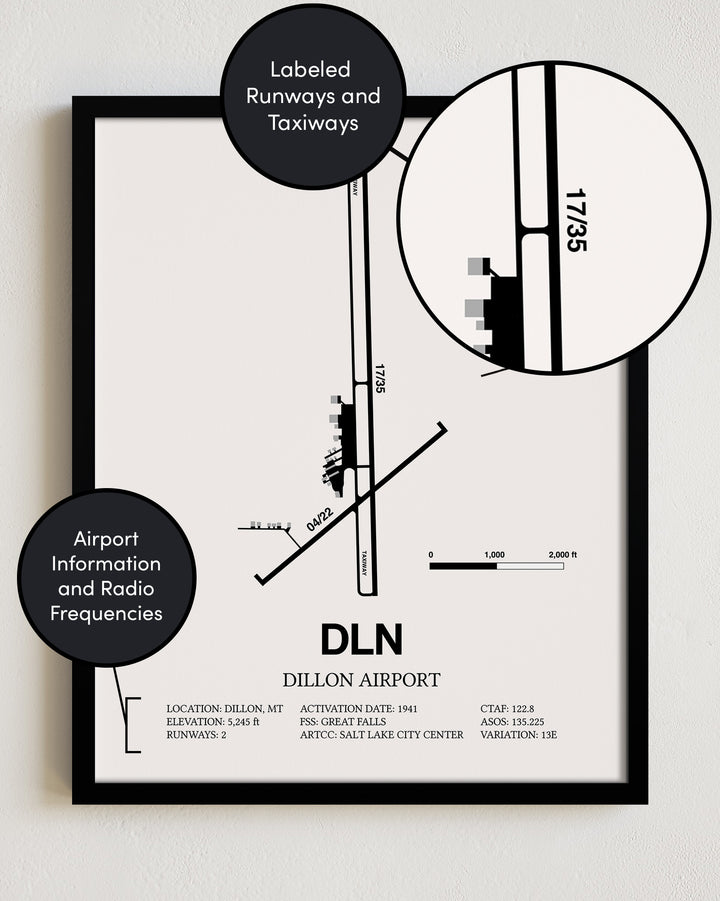 DLN Airport Map, Dillon Airport Print