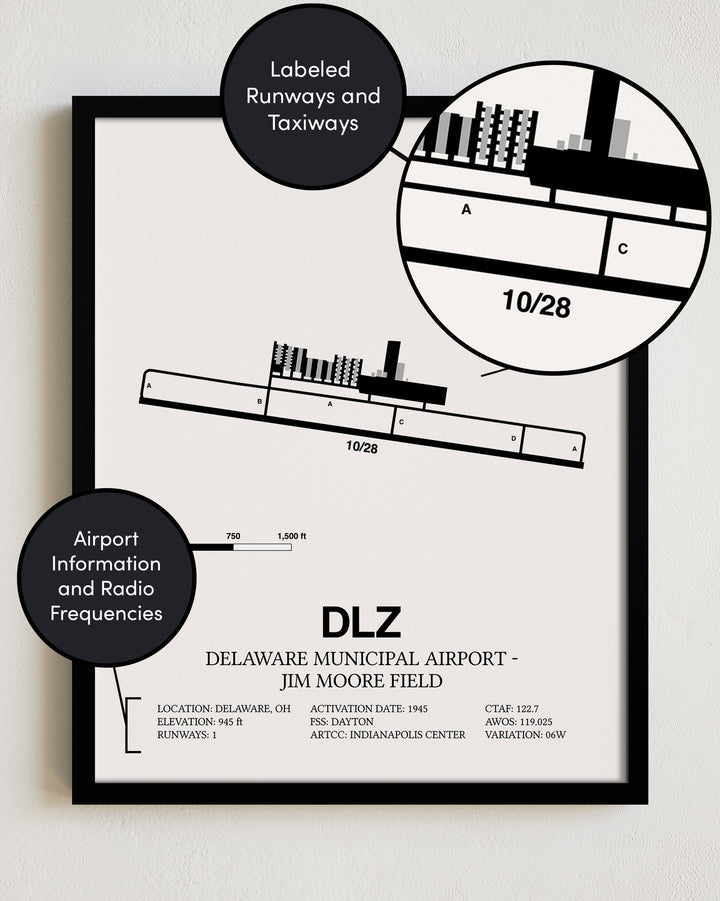 DLZ Airport Map, Delaware Municipal Airport - Jim Moore Field Print