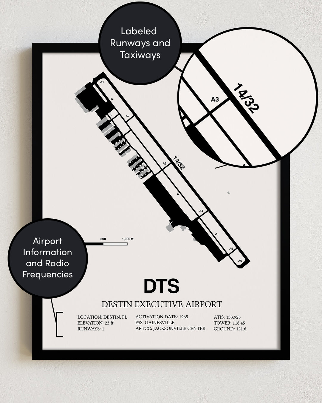DTS Airport Map, Destin Executive Airport Print
