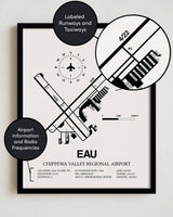 EAU Airport Map, Chippewa Valley Regional Airport Print