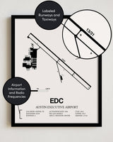 EDC Airport Map, Austin Executive Airport Print