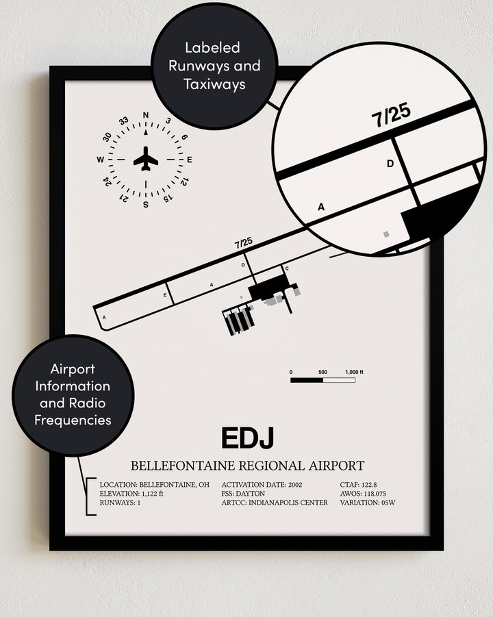 EDJ Airport Map, Bellefontaine Regional Airport Print