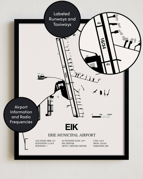 EIK Airport Map, Erie Municipal Airport Print