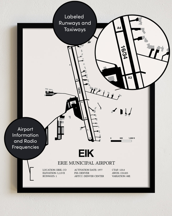 EIK Airport Map, Erie Municipal Airport Print