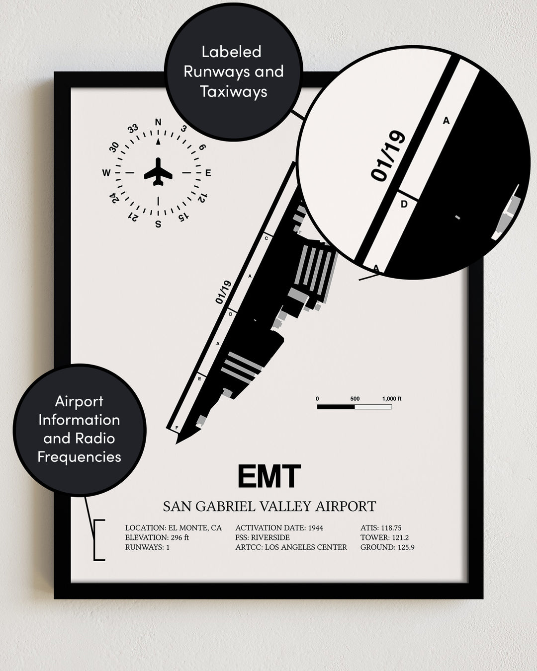 EMT Airport Map, San Gabriel Valley Airport Print