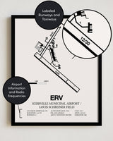 ERV Airport Map, Kerrville Municipal Airport/Louis Schreiner Field Print
