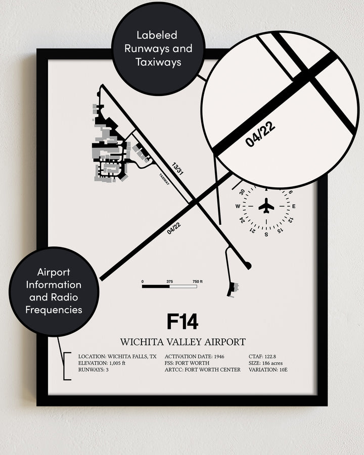 F14 Airport Map, Wichita Valley Airport Print
