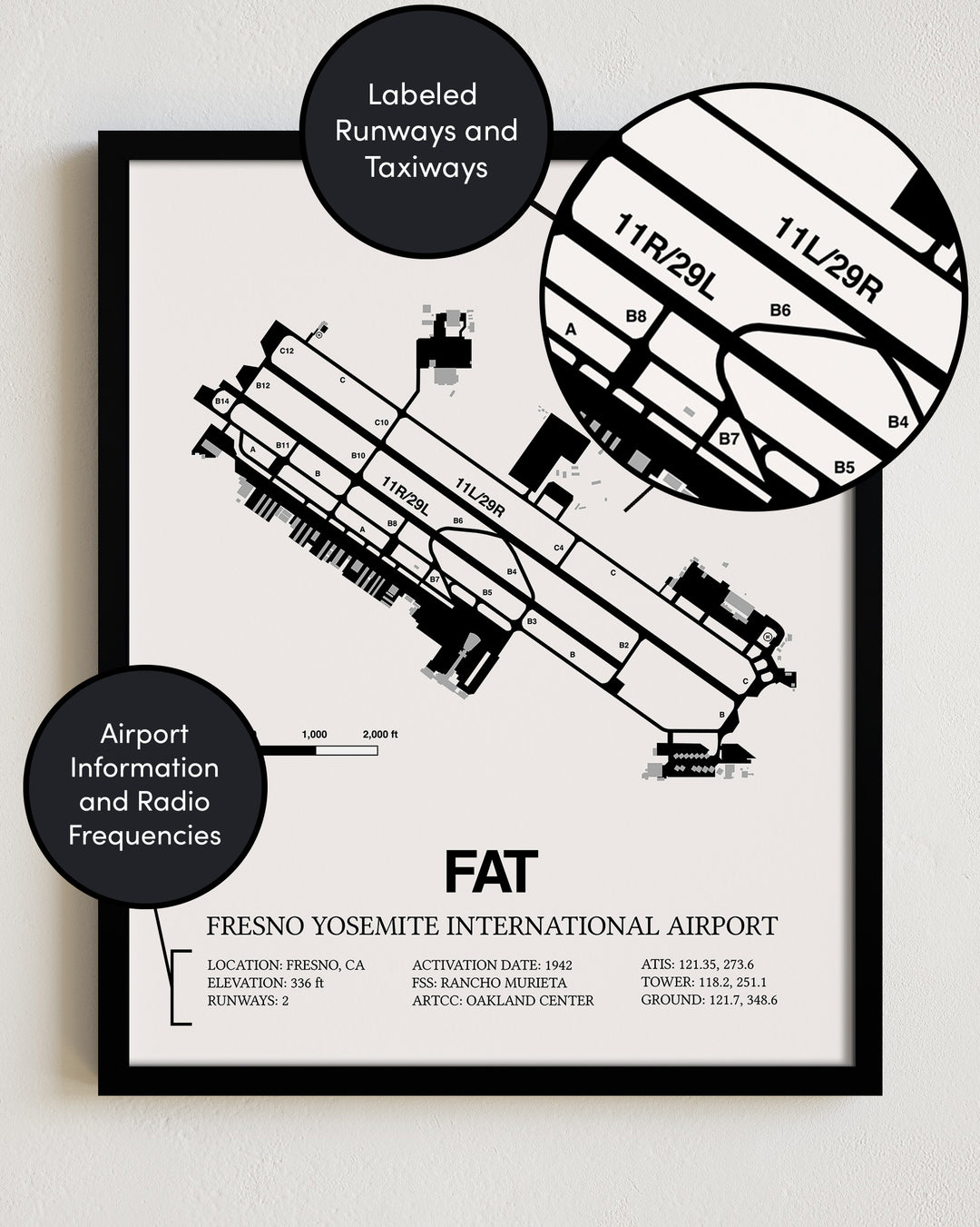 FAT Airport Map, Fresno Yosemite International Airport Print
