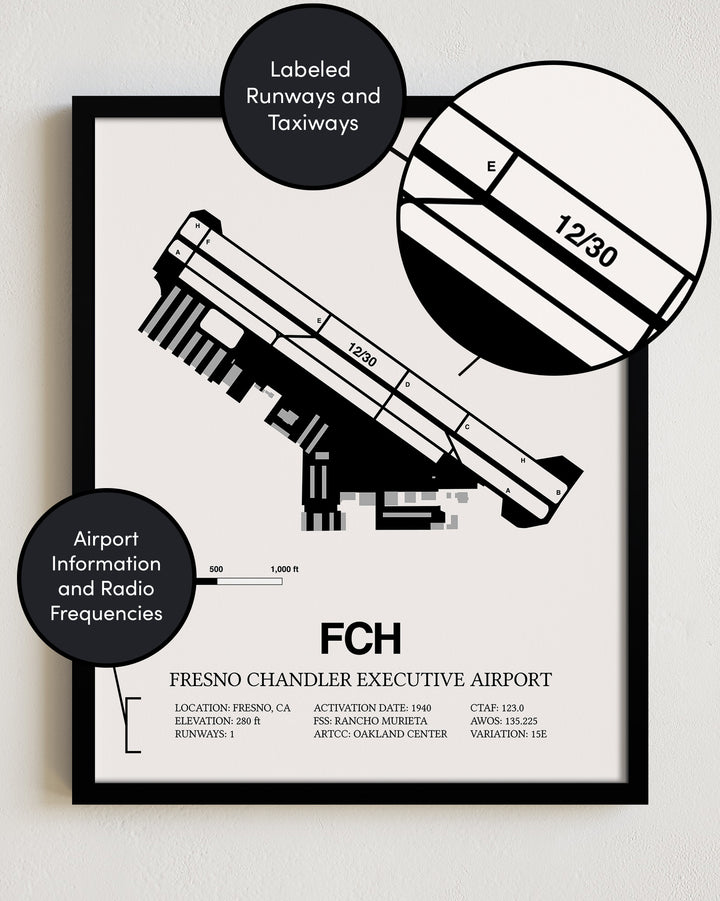 FCH Airport Map, Fresno Chandler Executive Airport Print