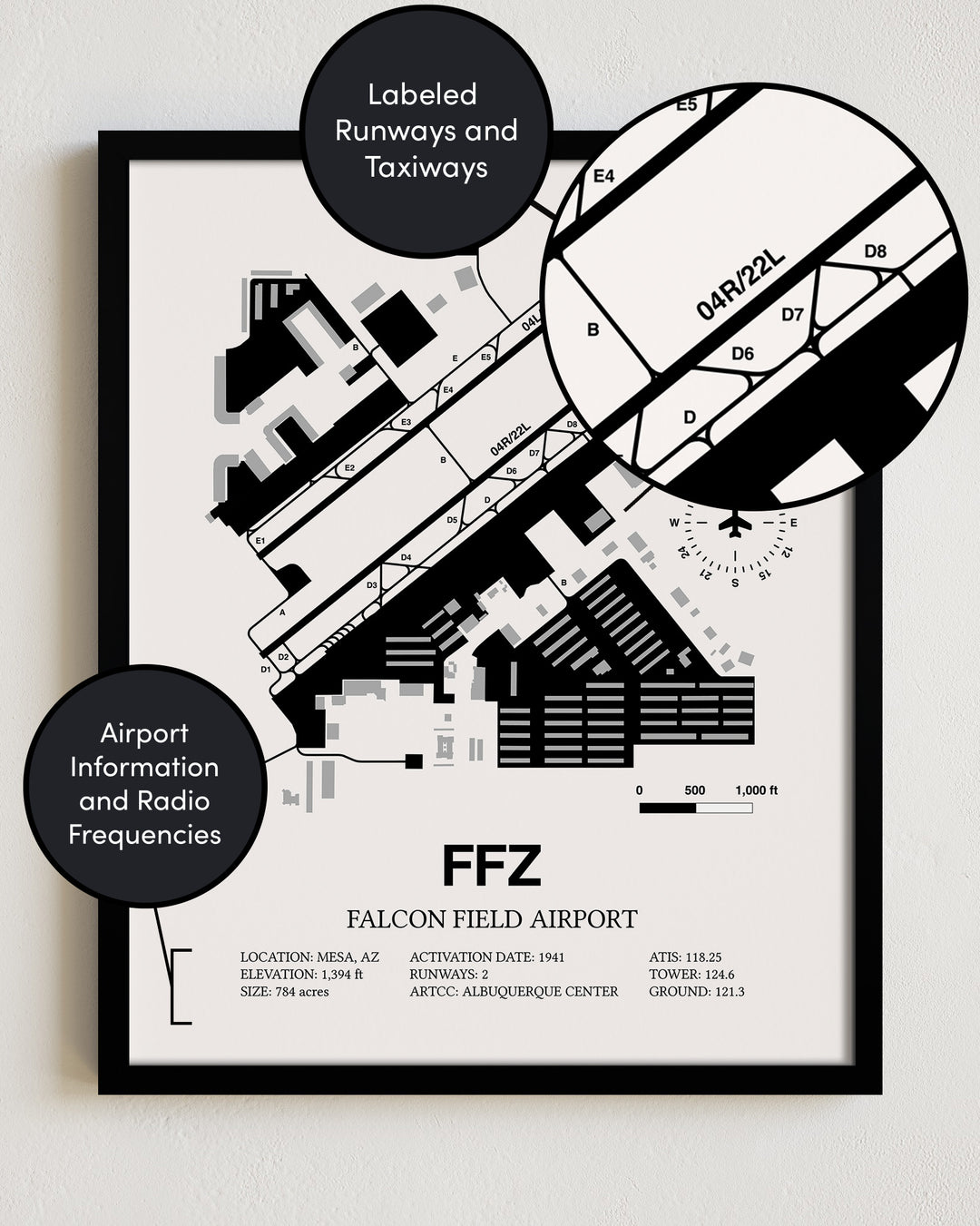 FFZ Airport Map, Falcon Field Print