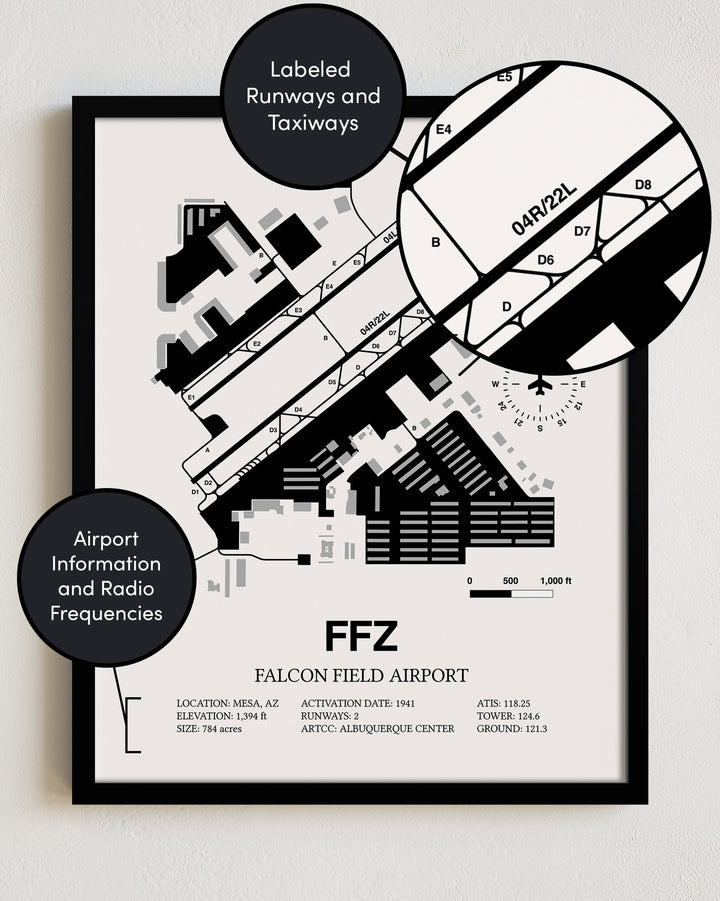 FFZ Airport Map, Falcon Field Print