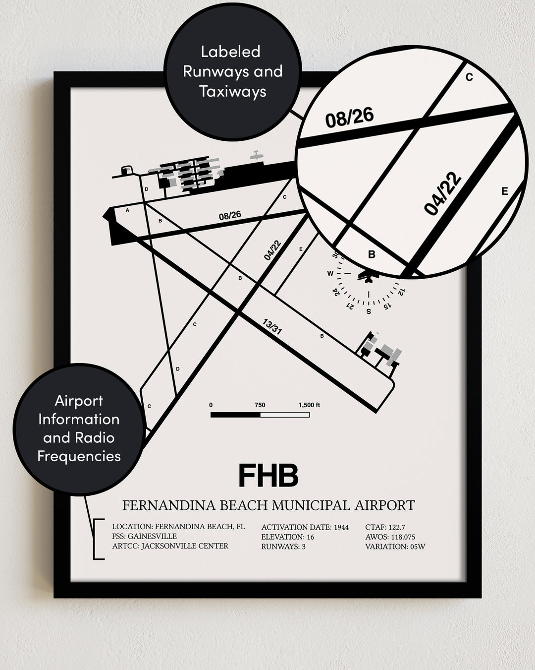 FHB Airport Map, Fernandina Beach Municipal Airport Print