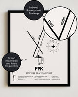 Framed Detailed Airport Map of Fitch H Beach Airport (FPK) in White with a Black Frame