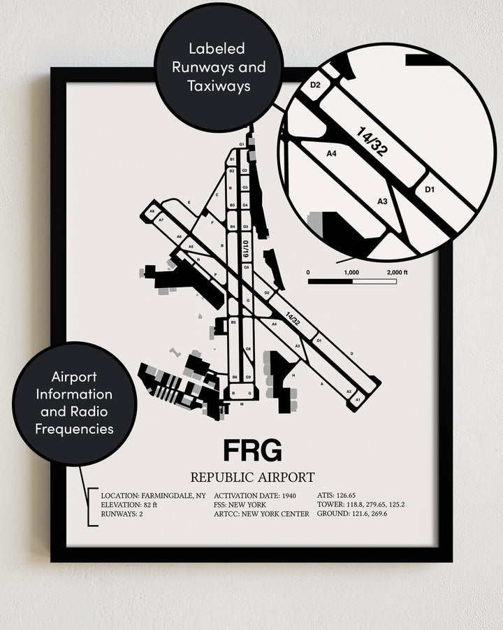 FRG Airport Map, Republic Airport Print