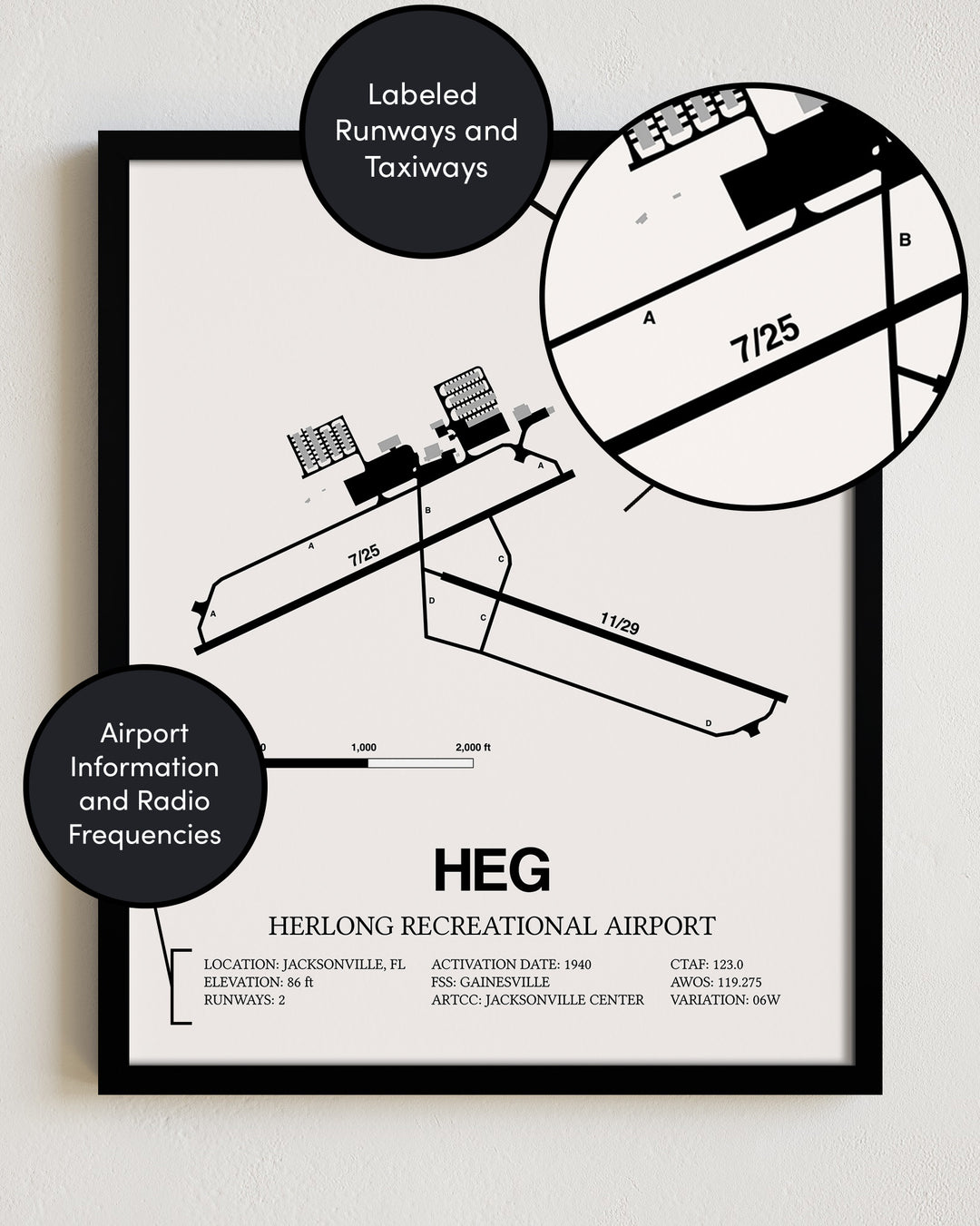 HEG Airport Map, Herlong Recreational Airport Print