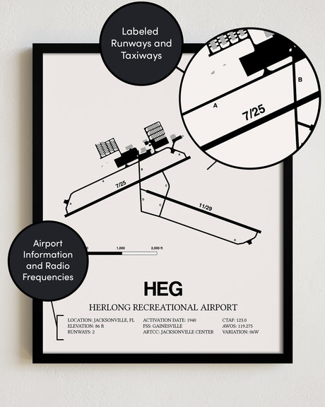HEG Airport Map, Herlong Recreational Airport Print
