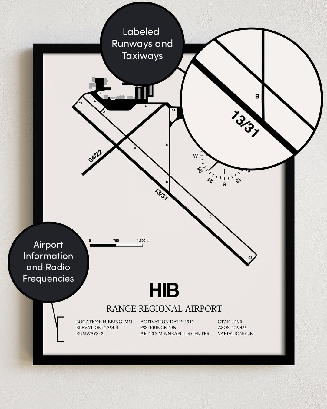 HIB Airport Map, Range Regional Airport Print