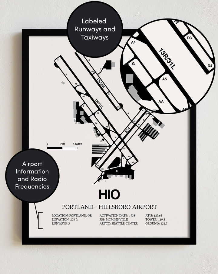 HIO Airport Map, Portland - Hillsboro Airport Print
