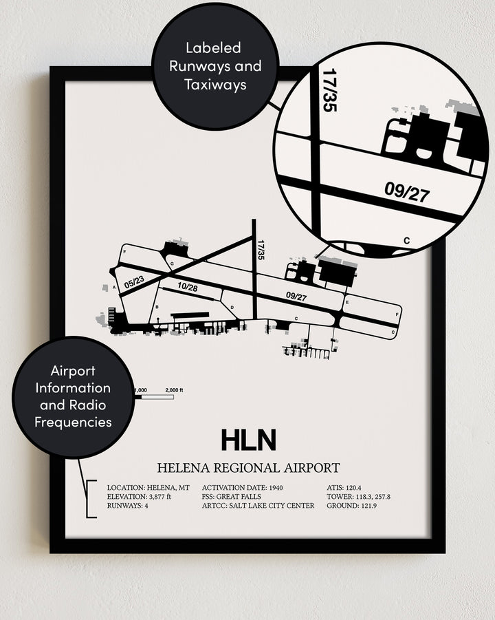 HLN Airport Map, Helena Regional Airport Print