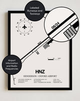 HNZ Airport Map, Henderson/Oxford Airport Print