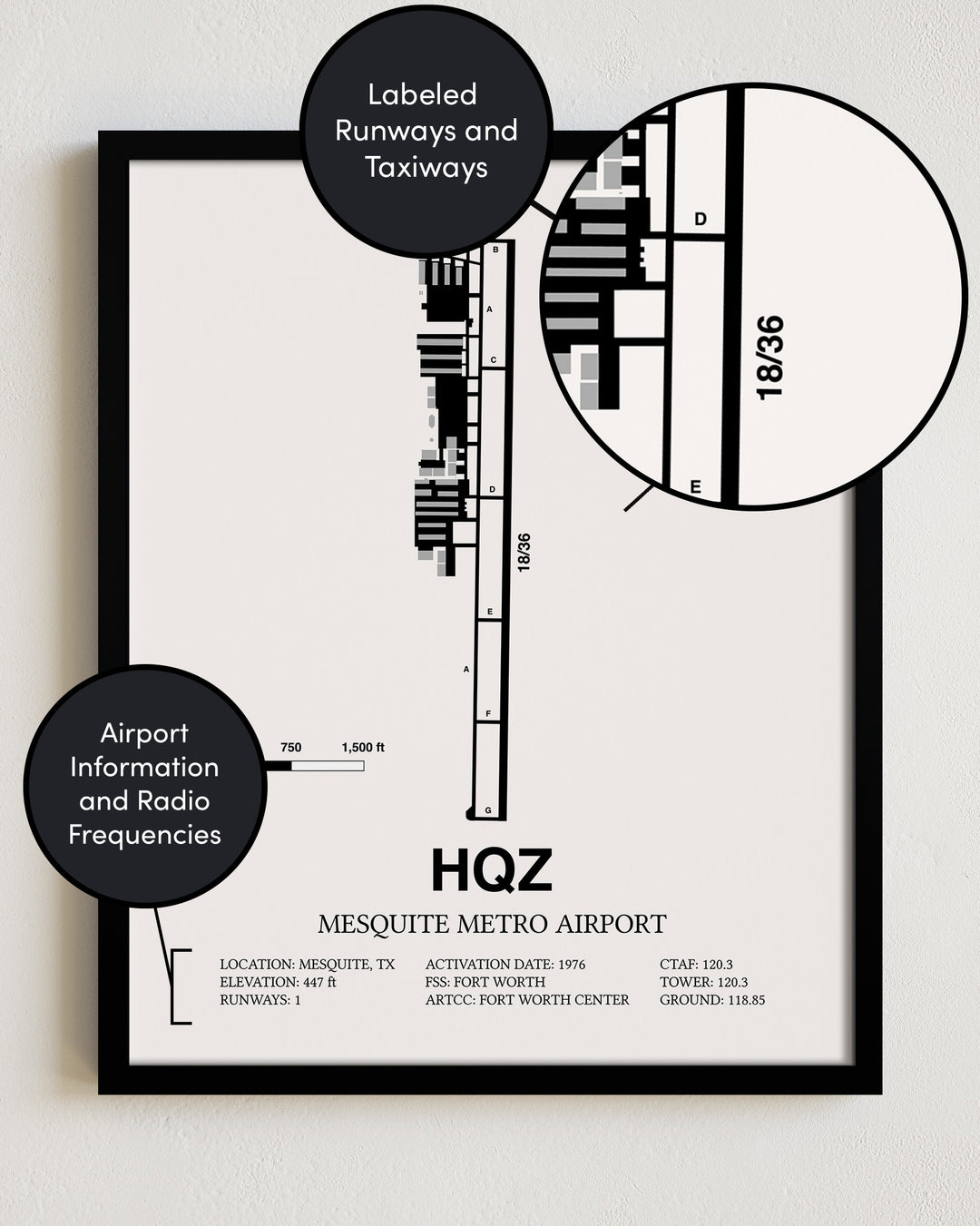 HQZ Airport Map, Mesquite Metro Airport Print