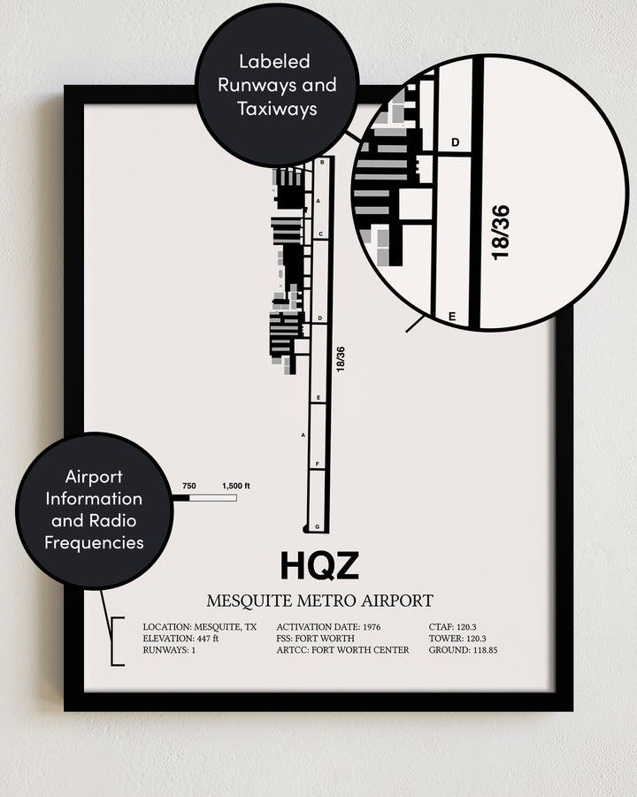HQZ Airport Map, Mesquite Metro Airport Print