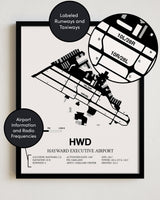 HWD Airport Map, Hayward Executive Airport Print