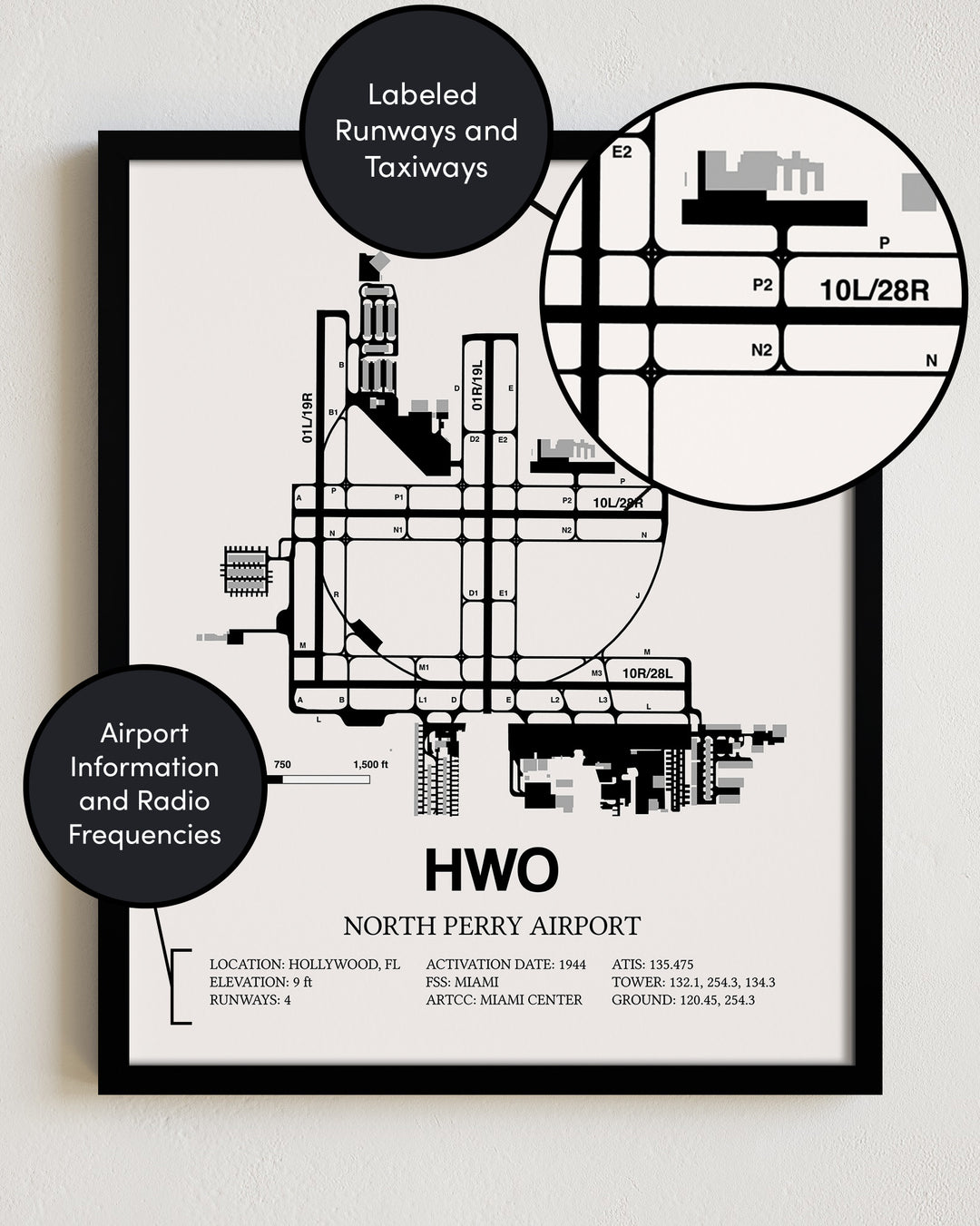 HWO Airport Map, North Perry Airport Print