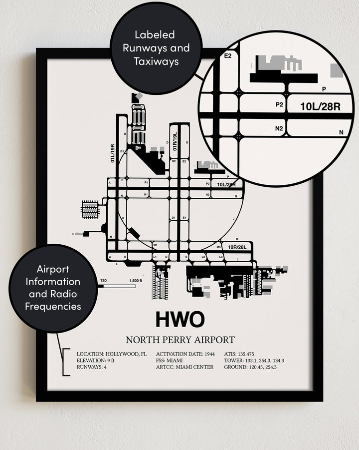 HWO Airport Map, North Perry Airport Print