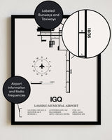 IGQ Airport Map, Lansing Municipal Airport Print