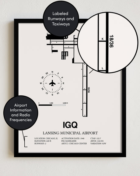 IGQ Airport Map, Lansing Municipal Airport Print
