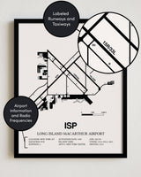 ISP Airport Map, Long Island MacArthur Airport Print