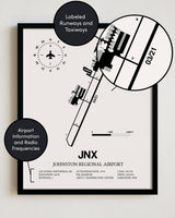 JNX Airport Map, Johnston Regional Airport Print