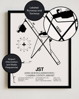 JST Airport Map, John Murtha Johnstown / Cambria County Airport Print