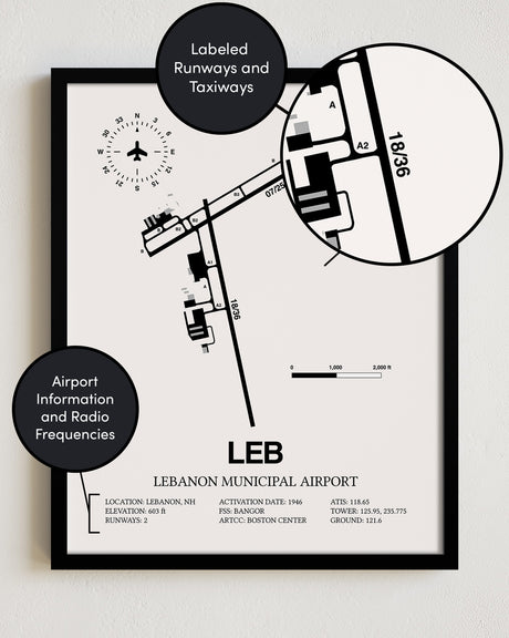 LEB Airport Map, Lebanon Municipal Airport Print