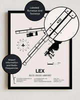 LEX Airport Map, Blue Grass Airport Print