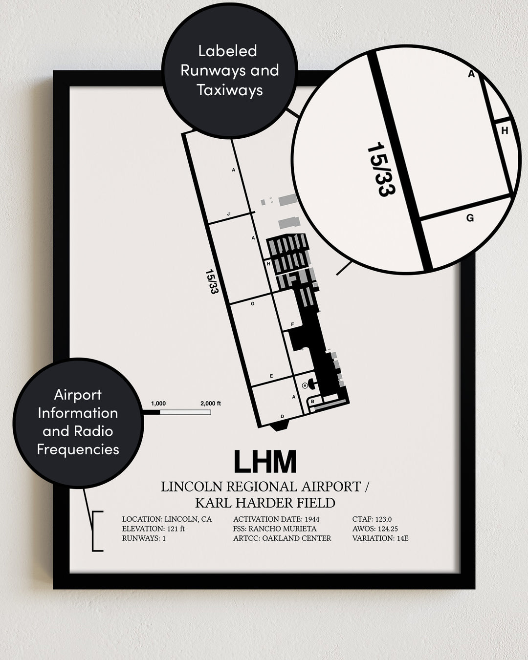 LHM Airport Map, Lincoln Regional Airport/Karl Harder Field Print