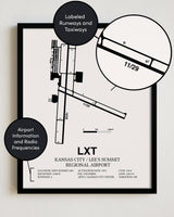 LXT Airport Map, Kansas City / Lee's Summit Regional Airport Print