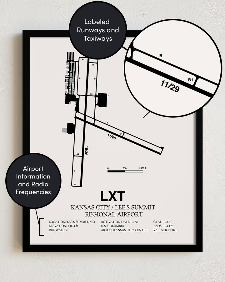 LXT Airport Map, Kansas City / Lee's Summit Regional Airport Print