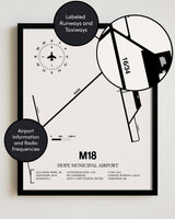 Framed Detailed Airport Map of Hope Municipal Airport (M18) in White with a Black Frame