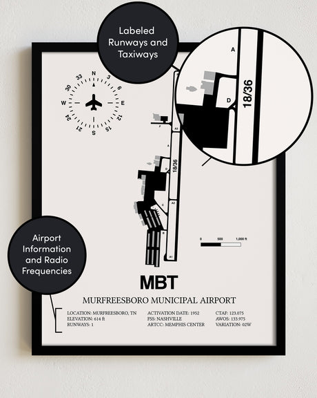 MBT Airport Map, Murfreesboro Municipal Airport Print