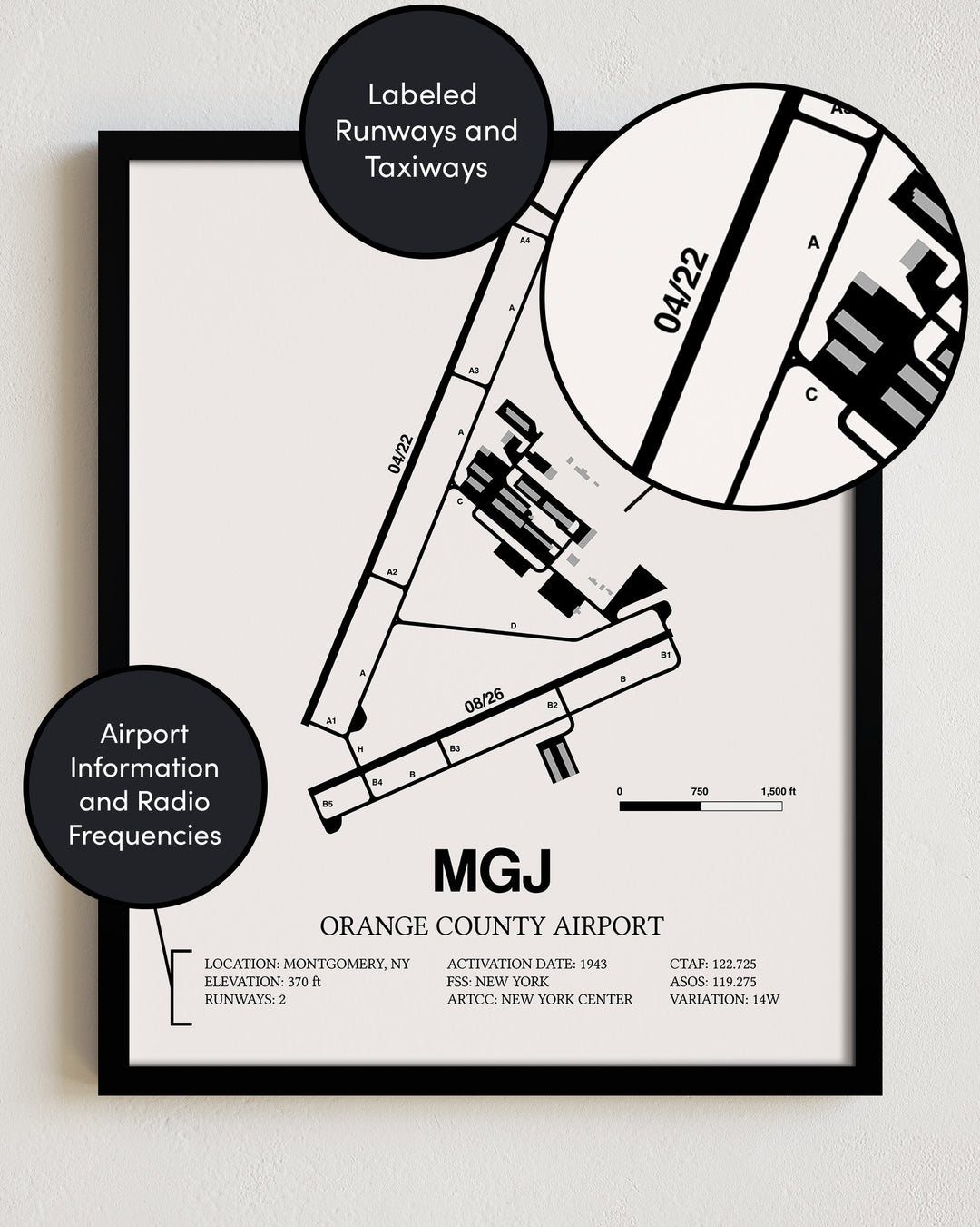 MGJ Airport Map, Orange County Airport Print