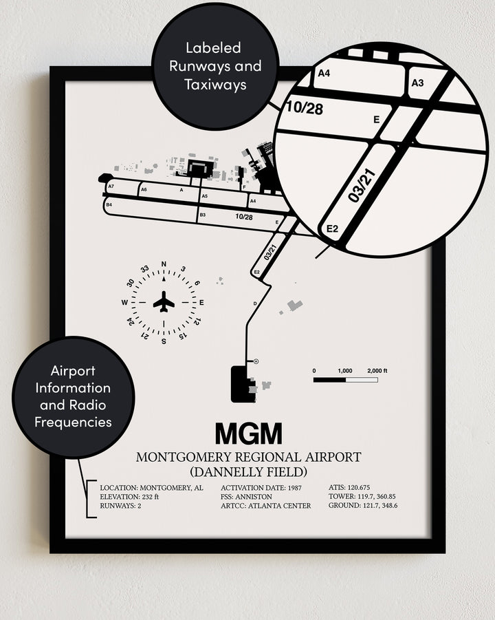 MGM Airport Map, Montgomery Regional Airport (Dannelly Field) Print