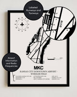 MKC Airport Map, Kansas City Downtown Airport - Wheeler Field Print