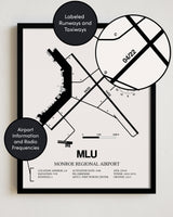 MLU Airport Map, Monroe Regional Airport Print