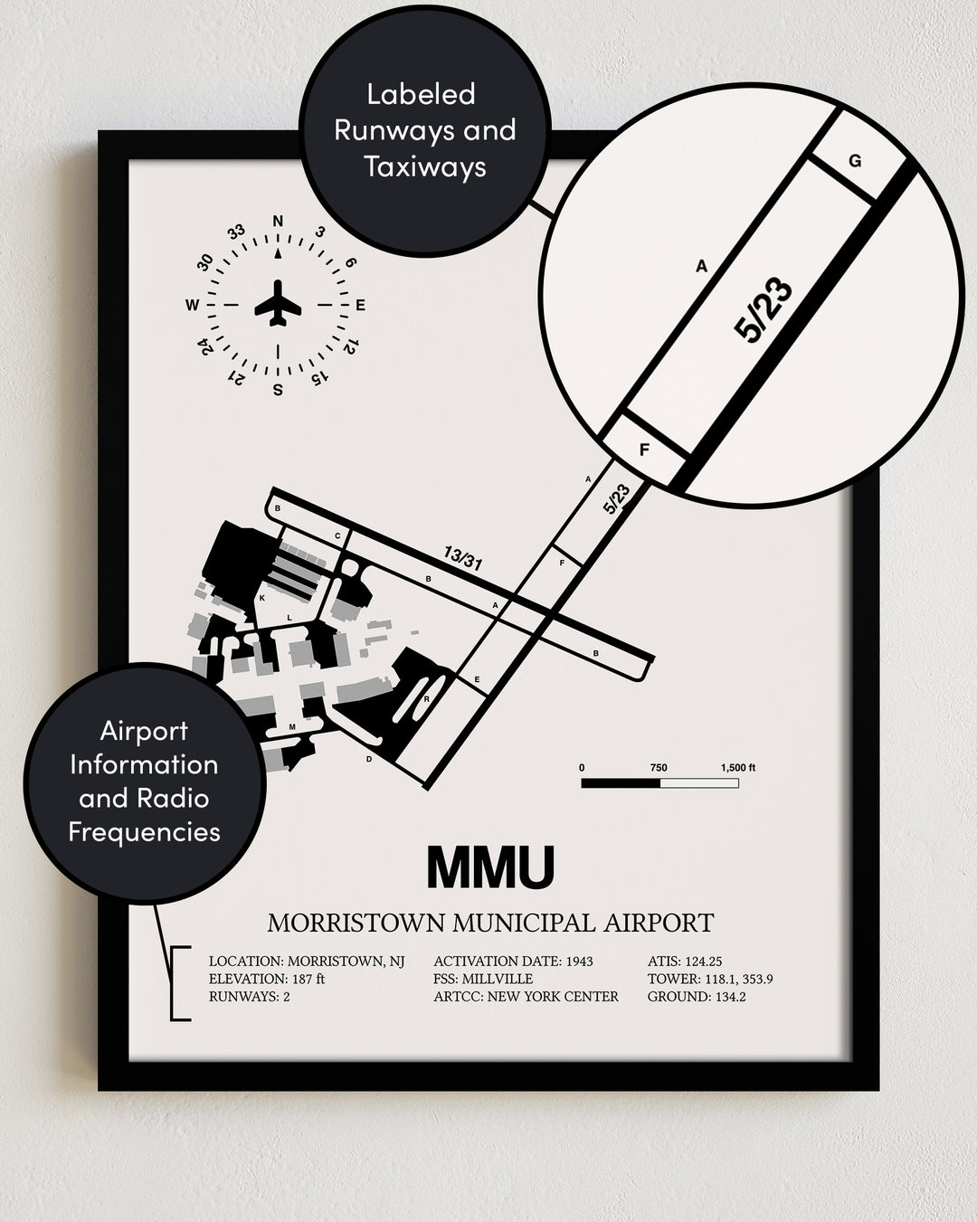 MMU Airport Map, Morristown Municipal Airport Print