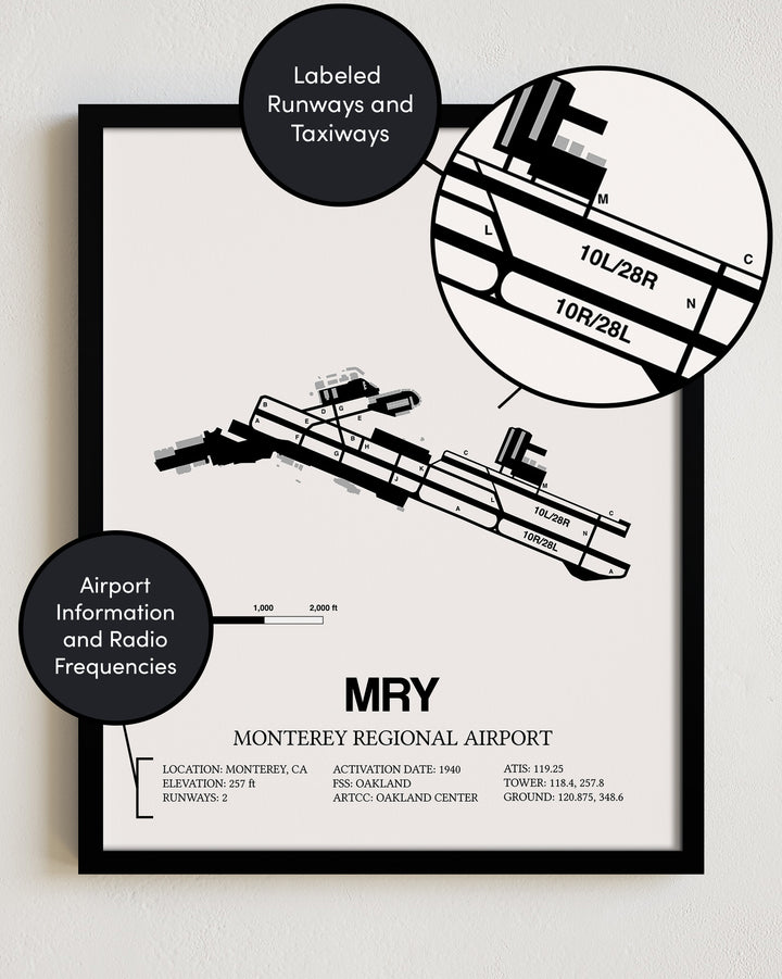 MRY Airport Map, Monterey Regional Airport Print