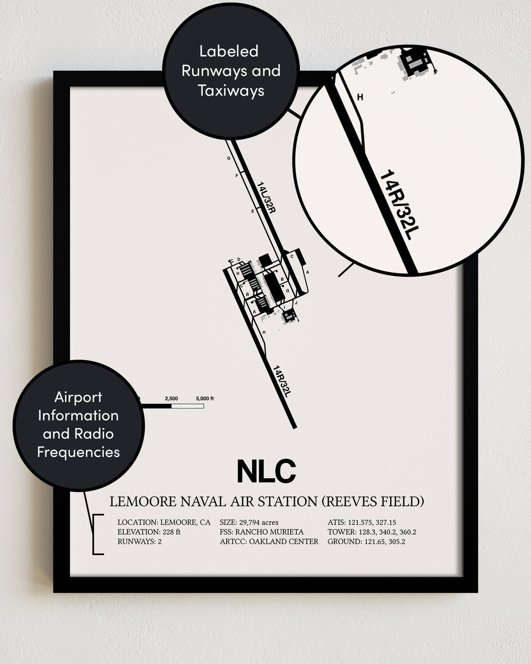 NLC Airport Map, Lemoore Naval Air Station (Reeves Field) Print